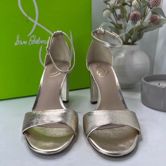 Sam Edelman Robyn Leather Ankle Strap Heel Gold I3433L4700 Women's 9.5M Tried On - Picture 2 of 11